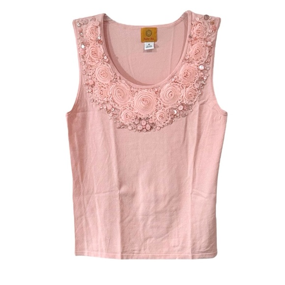 Ruby Rd. Tops - Ruby Rd. Women Floral Embellished Sleeveless Tank Top Sweater Pink Size Medium